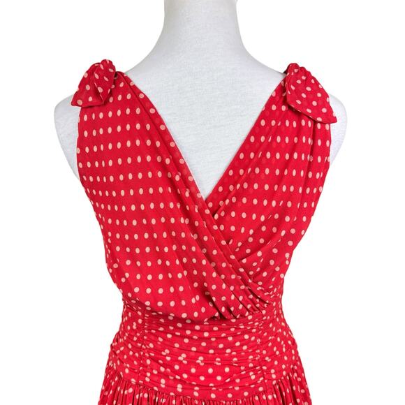Vintage Cerruti 1881 EU 36 Red Polka Dot Sleeveless Fit & Flare 100% Silk Dress - Picture 5 of 10